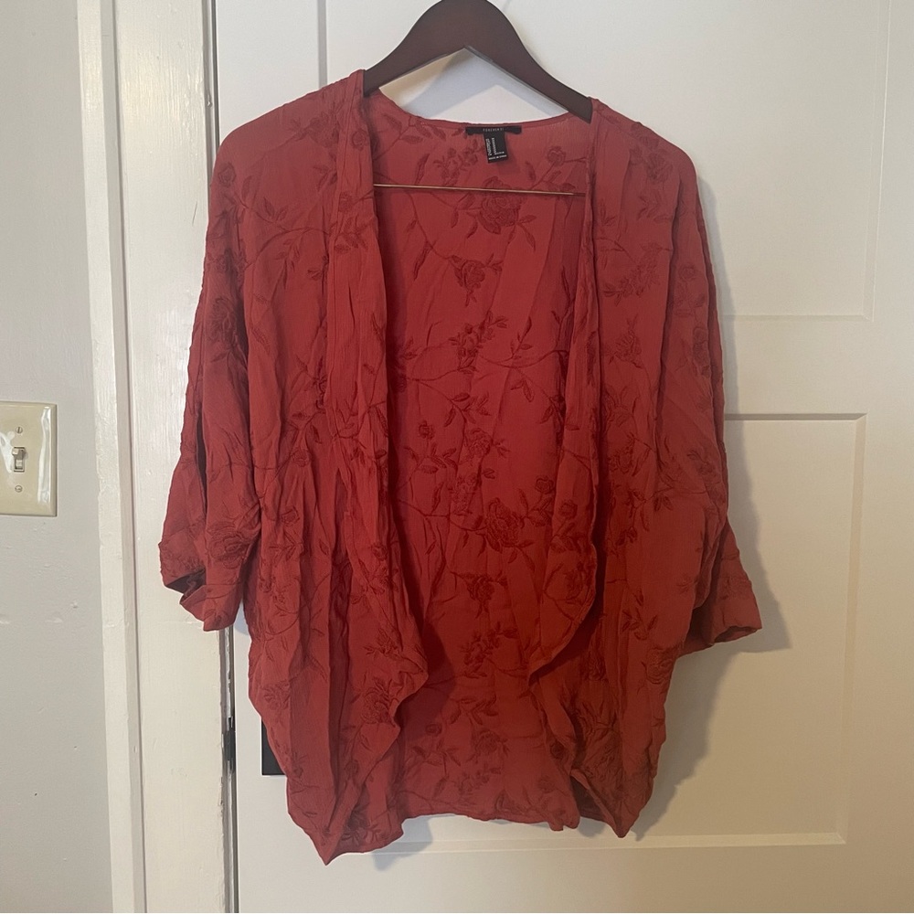 Floral embroidered kimono cardigan